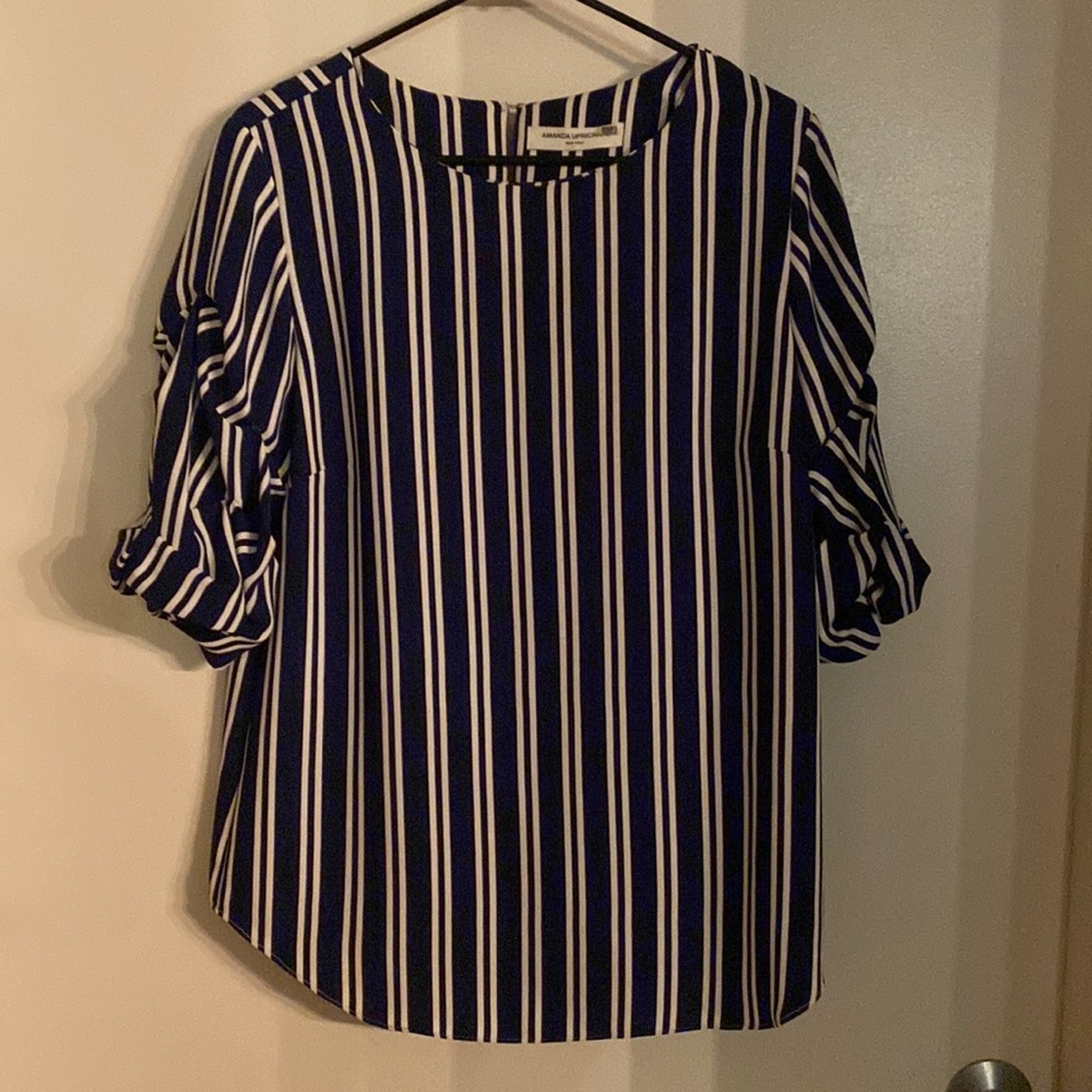 Navy and white blouse size large striped Amanda Uprichard Oregon Top
